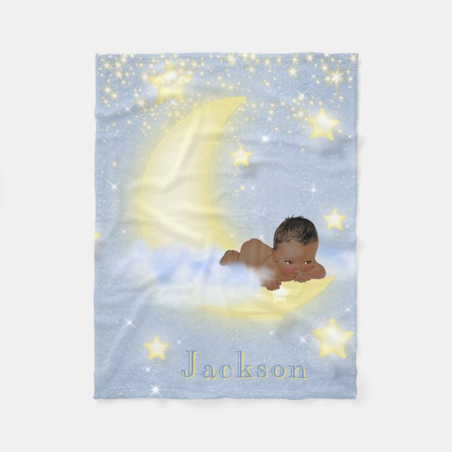 Moon Stars Personalisiert African American Baby Fleecedecke (Vorderseite)