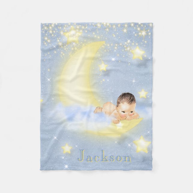 Moon Stars Personalisiert Baby Boy Blanket Fleecedecke (Vorderseite)