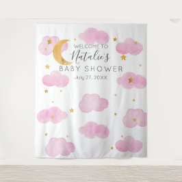 Moon & Stars personalizado rosa Baby Shower texto Wandteppich