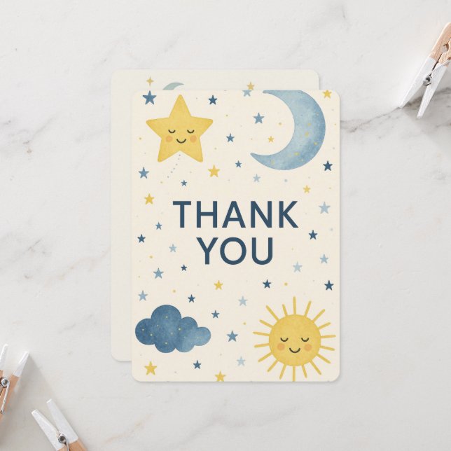 Moon, Stars & Sun Celestial Baby Dusche Vielen Dan Einladung (Vorderseite/Rückseite Beispiel)