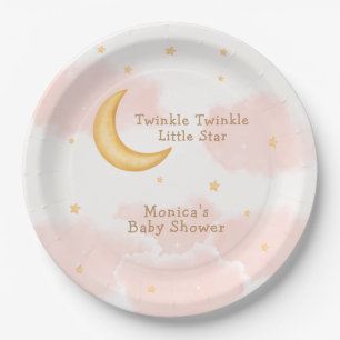 Moon Stars Twinkle Twinkle Girl Babydusche Pappteller