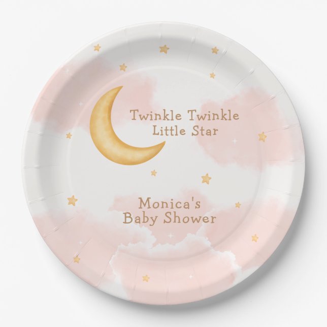 Moon Stars Twinkle Twinkle Girl Babydusche Pappteller (Vorderseite)