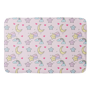 Moon, Stars und Wolken Muster auf Pastellrosa Badematte