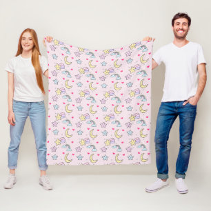 Moon, Stars und Wolken Muster auf Pastellrosa Fleecedecke