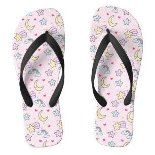 Moon, Stars und Wolken Muster auf Pastellrosa Flip Flops