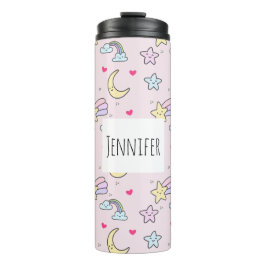 Moon, Stars und Wolken Muster auf rosa Thermosbecher