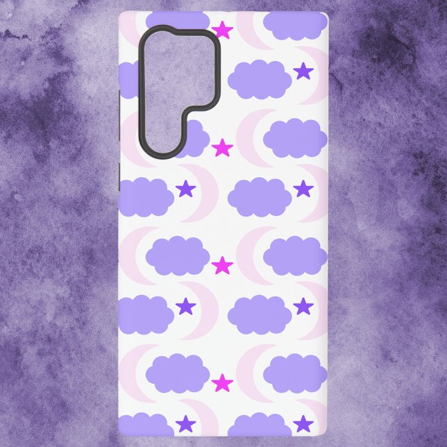 Moon, Stars und Wolken Muster Pink und Lila Samsung Galaxy Hülle (A phone case with a pattern of pink and purple moons, clouds and stars)