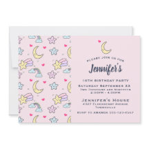 Moon-, Stars- und Wolkenmuster am rosa Geburtstag