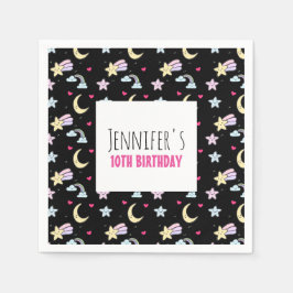 Moon, Stars und Wolkenmuster auf dem Schwarzen Geb Serviette