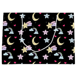Moon, Stars und Wolkenmuster auf schwarz Große Geschenktüte