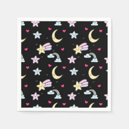 Moon, Stars und Wolkenmuster auf schwarz Serviette