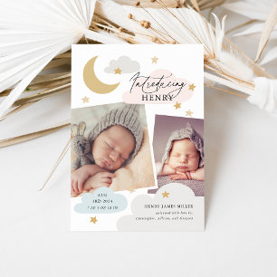 Moon Stars Wolken Collage Foto Rosa Blau Geburt Ankündigung