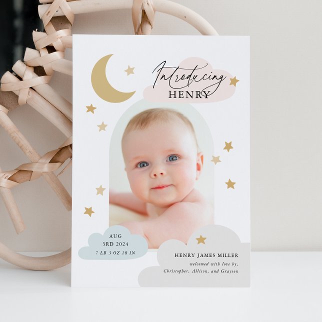 Moon Stars Wolken Foto Farbenfrohe Geburt Ankündigung (Von Creator hochgeladen)