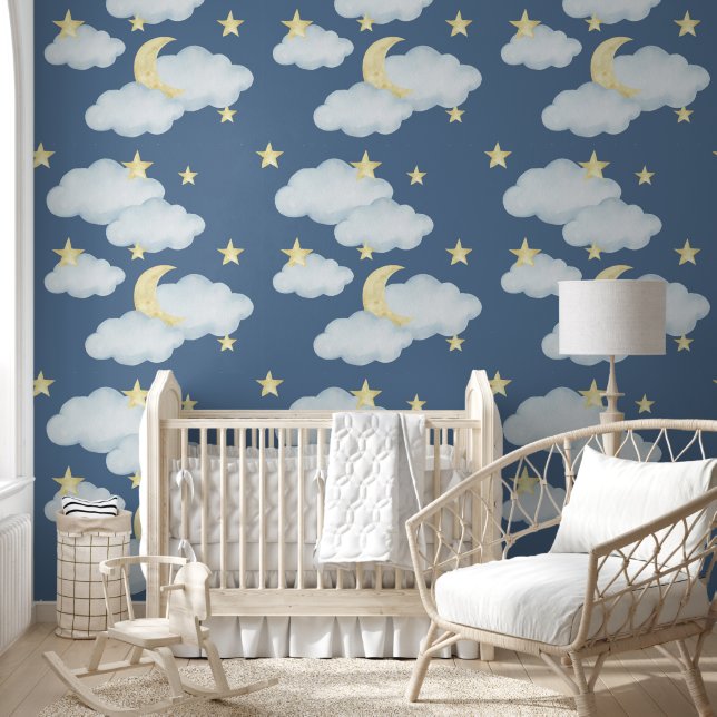 Moon Stars Wolken Sky Neutral Baby Kinderzimmer Tapete (Kinder)