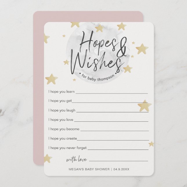 Moon startet Hoffnungen & Wünsche Girl Baby Shower Einladung (Vorne/Hinten)