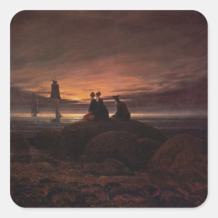 Moon Steigen über das Meer, 1822 (Öl auf Leinwan Quadratischer Aufkleber