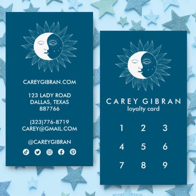 Moon & Sun Chic Elegante Line Zeichnend CUSTOM Treuekarte (Cute sun and moon design decorates this custom loyalty card. Check my shop for more colors)