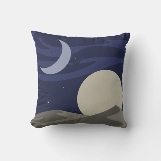 Moon & Sun Night over Desert Dunes Throw Pillow Kissen (Vorderseite)