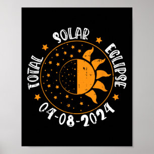 Moon Sun Retro Total Solar Eclipse 8. April 2024 b Poster