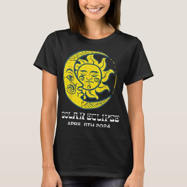 Moon Sun Solar Eclipse 2024 Totalität 8. April Fra T-Shirt (Vorderseite)