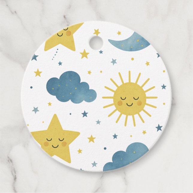 Moon, Sun & Stars Celestial Baby Shower Geschenkanhänger (Vorderseite)