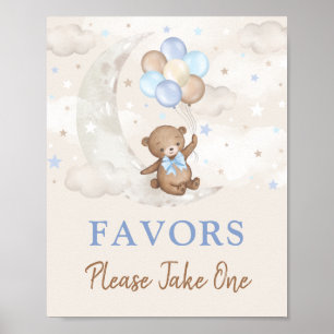 Moon Teddy Bear Blue Brown Balloons Lieblingsunter Poster