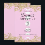 Moon Temple Pink & Gold Verziert Sweet 16 Einladung<br><div class="desc">Anpassen für jedes Ereignis</div>