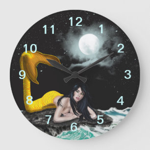 Moon Tide Mermaid Wall Clock Große Wanduhr