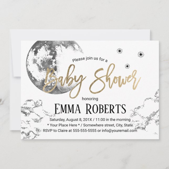 Moon & Twinkle Twinkle Little Stars Kinderdusche Einladung (Vorderseite)