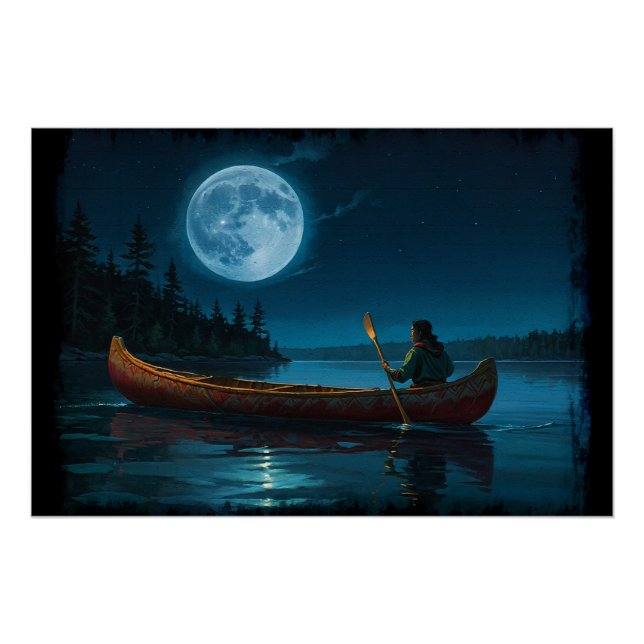 Moon über Vancouver Island und Canoe Poster (Vorderseite)