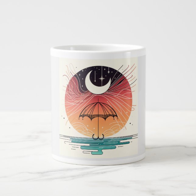 Moon & Umbrella Surreal Boho Line Jumbo-Tasse (Vorderseite)