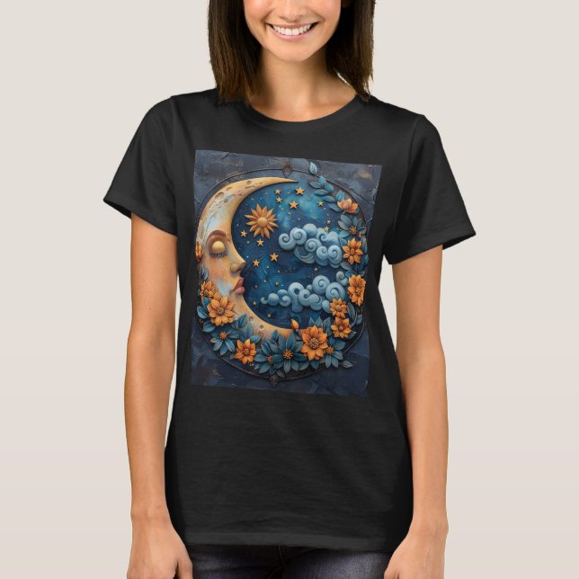 Moon und Blume Design Grafische Tshirt Top (Vorderseite)