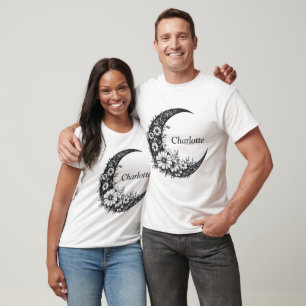 Moon und Blume Kunst mit individuellem Namen T-Shirt