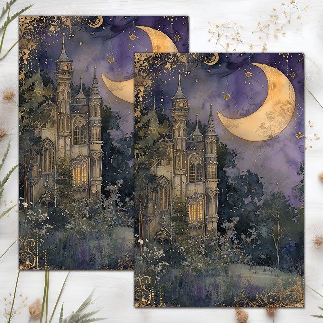 MOON UND CASTLE DECOUPAGE TISSUPAPIER SEIDENPAPIER (MOON AND CASTLE DECOUPAGE TISSUE PAPER)