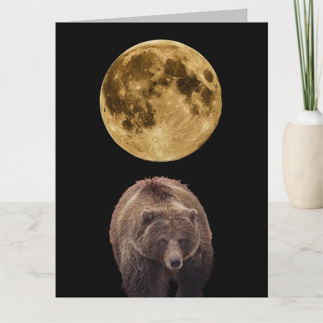 MOON UND GRIZZLY BÄREN GLÜCKLICH GROSSE GEBURTSTAG KARTE (Vorderseite)