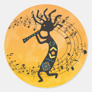 Moon und Music Kokopelli Classic Round Sticker