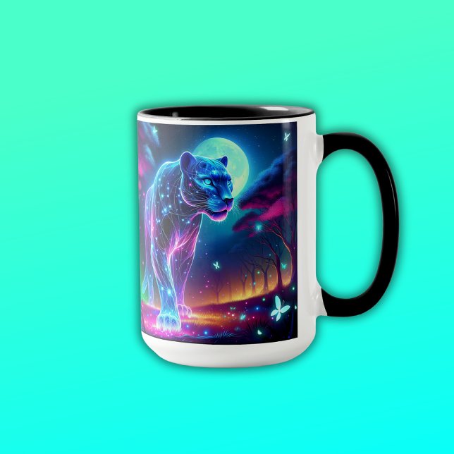 Moon und Panther Holographic Neon farbenfroh | Tasse (Von Creator hochgeladen)