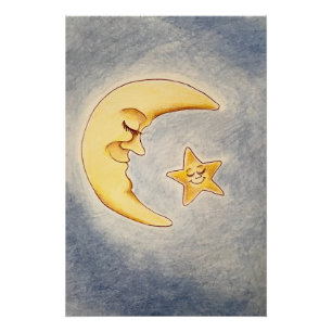 Moon und Star Print Poster