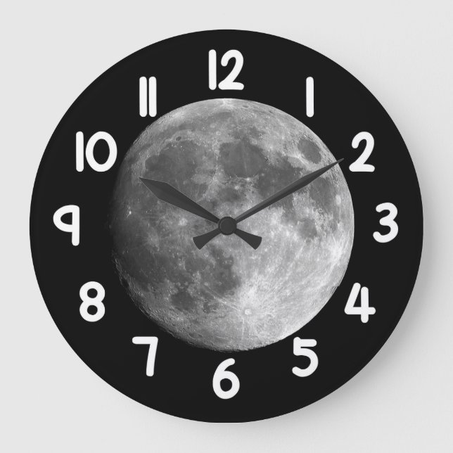 Moon Wall Clock – Black Night Sky Space Home Decor Große Wanduhr (Vorderseite)