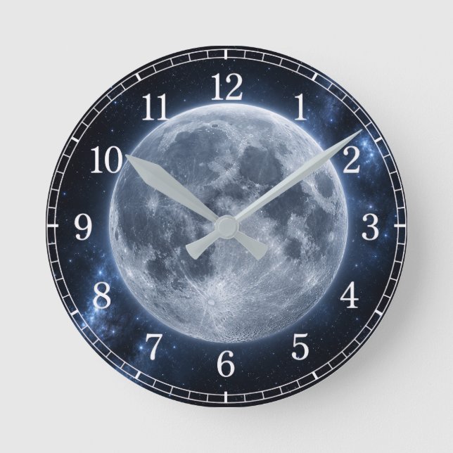 Moon Wall Clock — Space-Inspired Design Runde Wanduhr (Vorderseite)