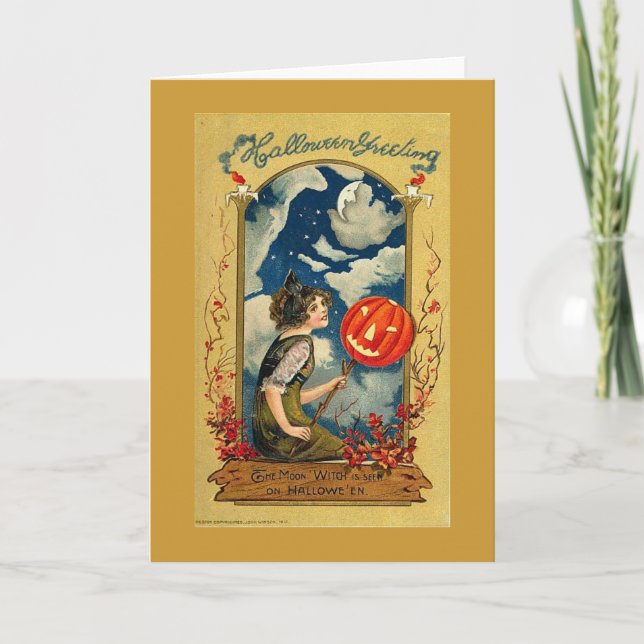 Moon Witch Halloween Gruß Karte (Vorderseite)
