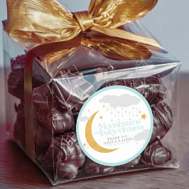 Moonbeams and baby dreams baby shower blue runder aufkleber