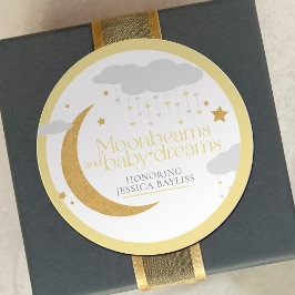 Moonbeams and baby dreams baby shower yellow runder aufkleber