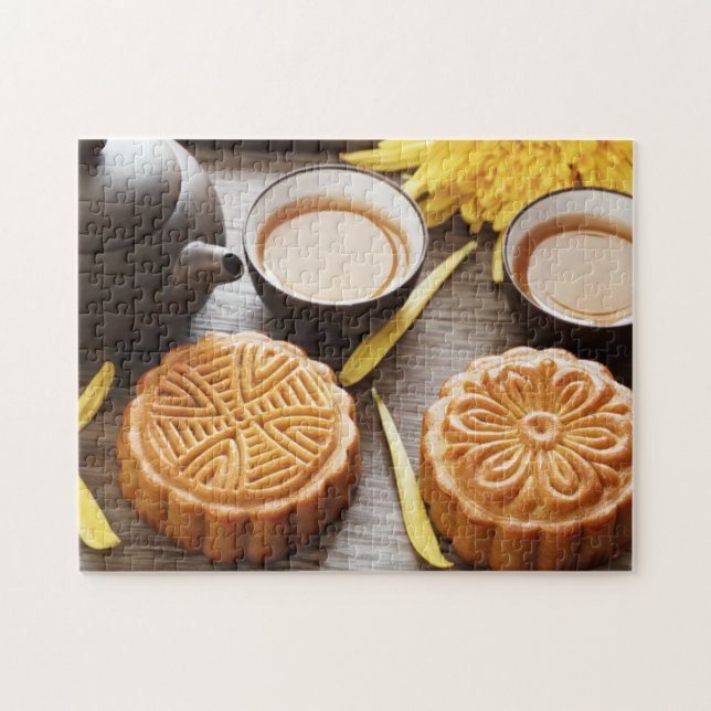 Mooncake und Tee, chinesisches Festival Mitte Herb Puzzle (Horizontal)