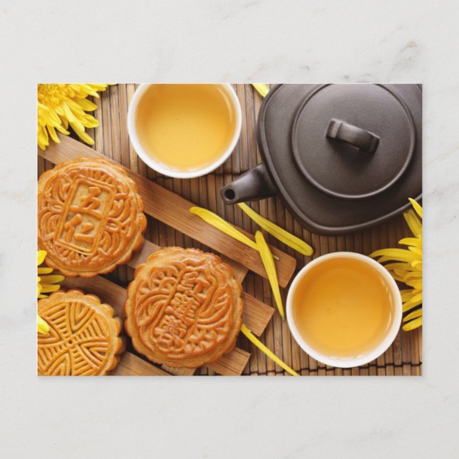 Mooncake und Tee, Chinesisches Halbherbstfest 2 Postkarte (Vorderseite)
