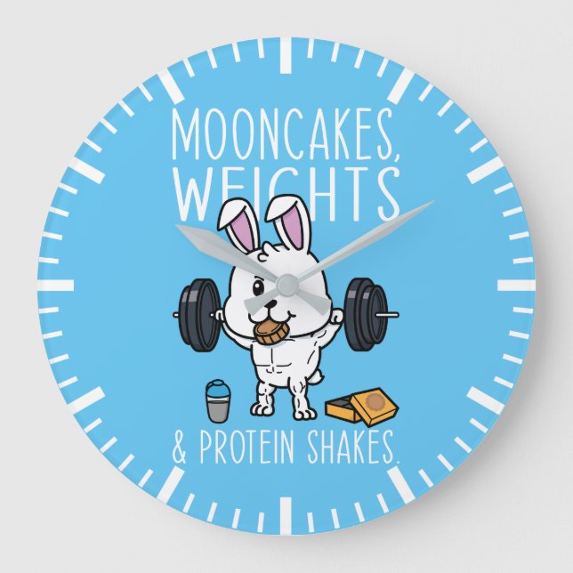 Mooncakes, Weiße und Eiweißshakes, Funny Gym Große Wanduhr (Vorderseite)