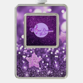 MoonDreams Music Logo Lila Imitate Glitzer & Bling Rahmen-Ornament Silber