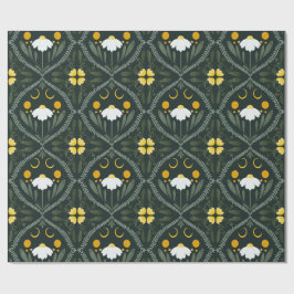 Moonflower Grid | Dunkles Waldgrün Geschenkpapier