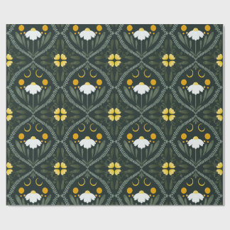 Moonflower Grid | Dunkles Waldgrün Geschenkpapier