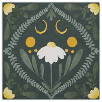 Moonflower Grid | Dunkles Waldgrün Stoff